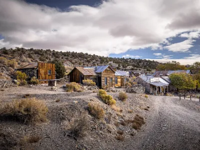 This is a picture of old wooden buildings in the Belmont Ghost Town of Nye County Nevada