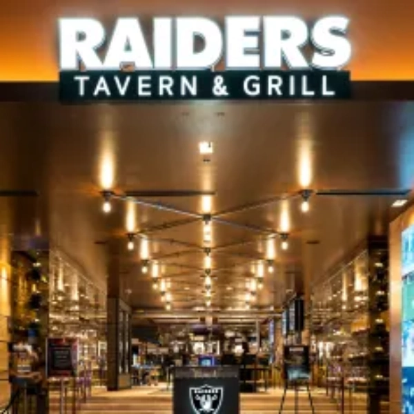 A view of the entrance to the Raiders Tavern & Grill at M Resort