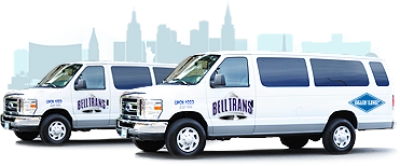 This is an image of two fleet vans for a Las Vegas Airport Shuttle Share-A-Ride Transfer service