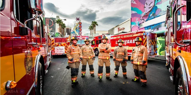 This is a Las Vegas Fire Rescue Engine and Crew downtown LV