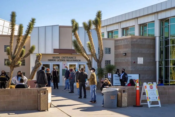 These are people waiting in line for the Nevada DMV Station at 8250 W Flamingo Rd Las Vegas NV 89147