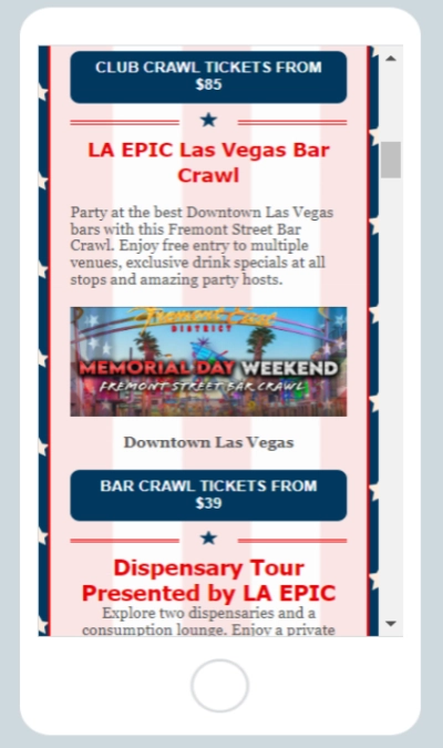 A vegas4locals email campaign on a phone screen