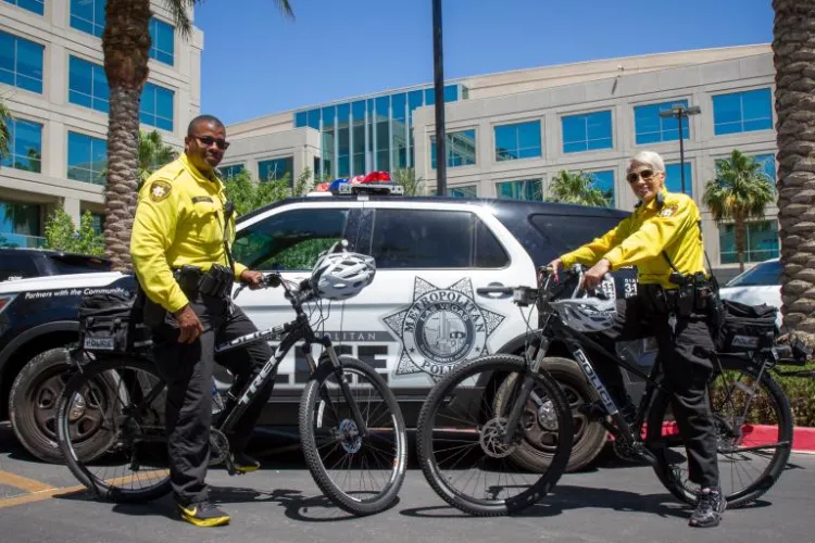 Las Vegas Bike Patrol Police Officers Wear Yellow and black Uniforms