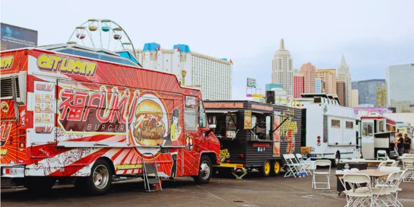 A gathering of food trucks at a Las Vegas event