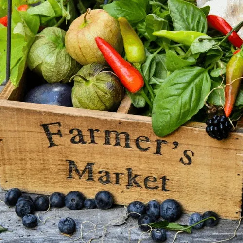 Crate of fresh produce at a Las Vegas Farmers Market