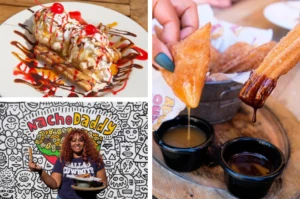 A collage of delicious food items from Nacho Daddy restaurant in Las Vegas