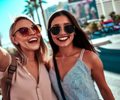 Two women walking on the Las Vegas Strip