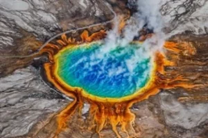 A simmering pool of hot volcanic rock at Wonders of the American West FlyOver Las Vegas