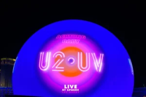 An image of the Sphere Las Vegas for the U2 UV Achtung Baby concert