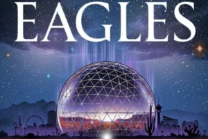 A picture of the Sphere Las Vegas displaying The Eagles concert image